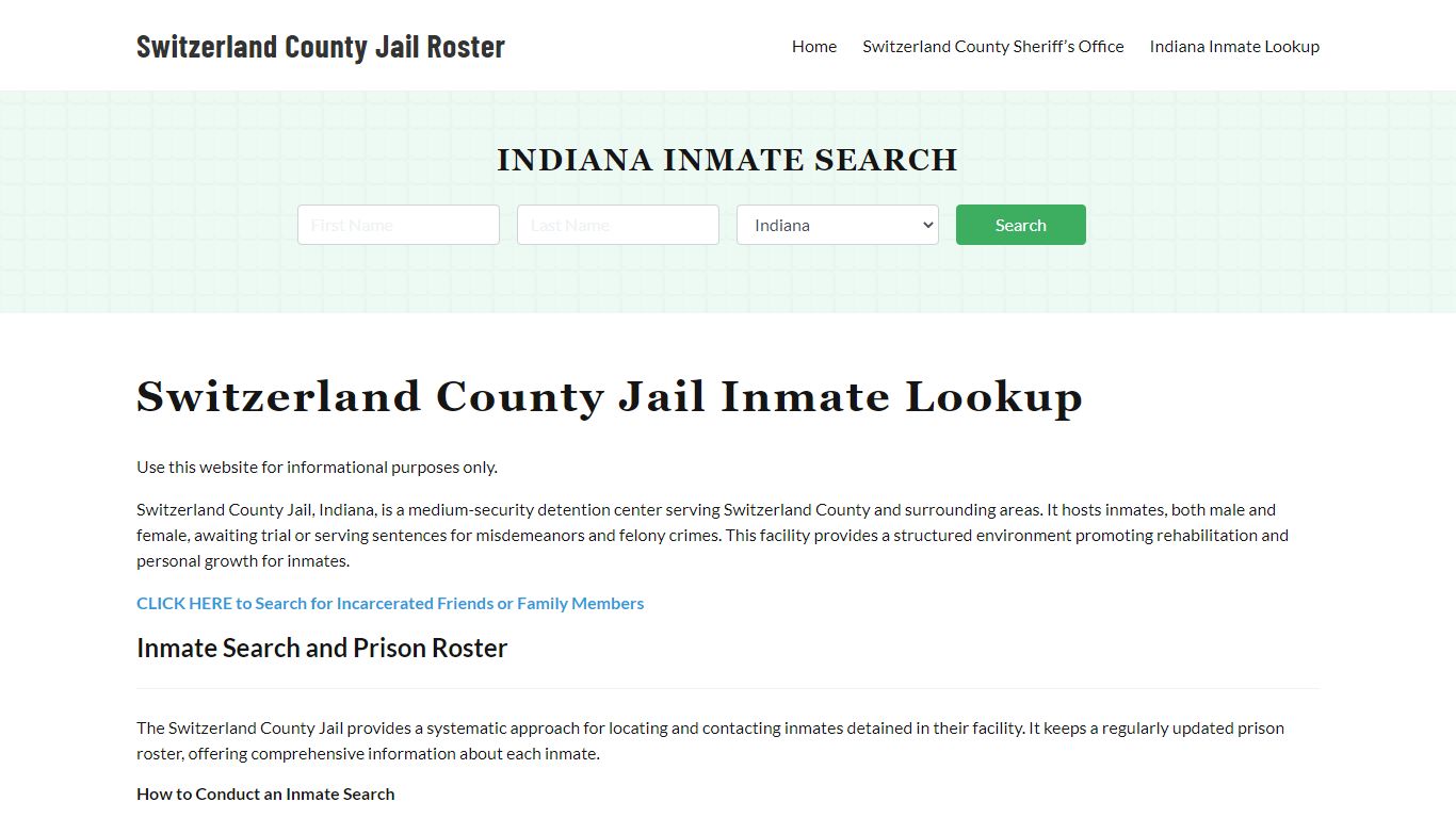 Switzerland County Jail Roster Lookup, IN, Inmate Search